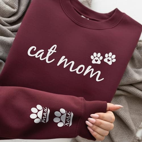 Custom Dog Mom, Cat Mom Sweatshirt with Pet Names, Personalized Mothers Day, Fathers Day Shirt for Cat and Dog Dad Gift, Personalized Pet Lovers Gifts, Custom Sweatshirt for Grandma, Grandpa Gifts