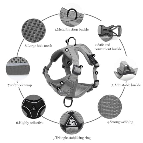 Wanheart cat Chest Harness and Leash, Anti-Escape Adjustable Soft mesh cat Leash and Chest Harness Set for All Types of Cats cat Vests (Grey, 6.6-9.9lb)