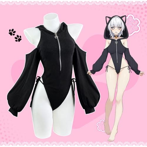 KORURACLUB Sexy cat maid outfit womens lingerie set kitten cat claw cosplay Sexy Sweater lingerie animal cosplay lingerie (Black, XS-M)