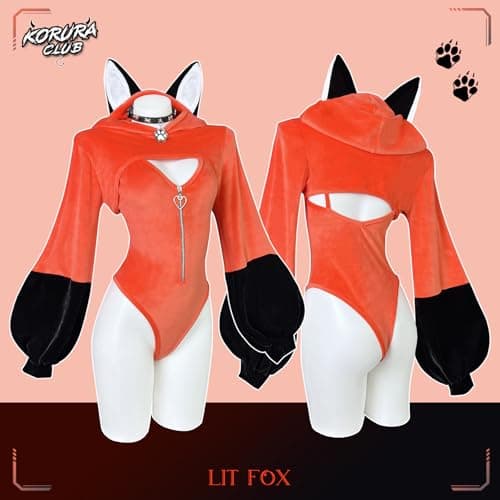 KORURACLUB kawaii cosplay anime lingerie sexy cosplay fox sexy costumes for women bodysuit (Fox Orange, XS-M)