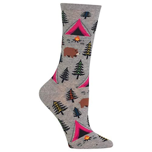 Hot Sox Women's The Great Outdoors Novelty Crew Socks Sockshosiery, Bear Tent (Sweatshirt Grey), Shoe Size: 4-10 (Sock Size: 9-11)