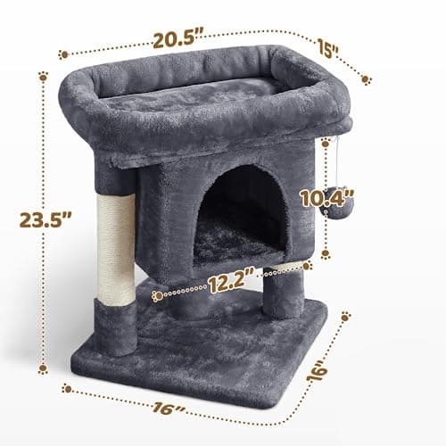Yaheetech 23.5in Cat Tree – Sturdy & Stable, Space-Saving 3-Level Cat Tower with Plush Perch, Condo, Sisal Scratching Posts & Dangling Ball, Perfect for Apartments, Dark Gray