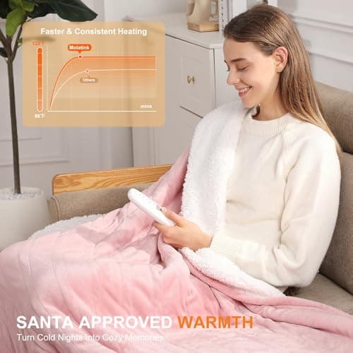 Heating Blanket Heated Throw Blanket 50''X60'' - Electric Throw Pink Ultra Warm Fluffy Electric Blanket for Recliner with 5 Heating Setting & 4 Hour Auto Off, ETL Certified & Overheat Protection
