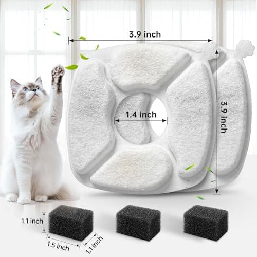 32 Pcs Cat Water Fountain Replacement Filters-16 Pack Cat Fountain Filters with 16 Pack Sponges, Enhanced Compatibility Pet Fountain Filter Fit for 95oz/2.8L 135oz/4L 67oz/2L Pet Drinking Fountain