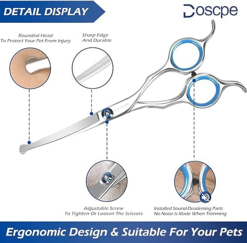 Doscpe Curved Dog Grooming Scissors 6.69 inches Round Tips Pet Grooming Shears for Dog Cat on Face Paw Hair Trimming Right Left Handed