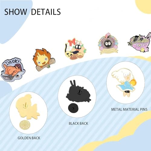 MemeChic 6Pcs Kawaii Enamel Pin Set, Cute Soot Sprite Calcifer Cat Anime Lapel Pins, Cartoon Funny Pin Bulk Set Brooch Button Aesthetic Badges for Backpacks, Jackets, Gifts for Kids Girls Boys Festival Present (6pcs)