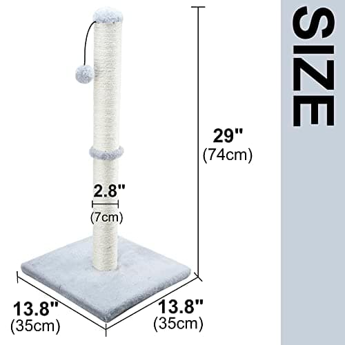 Dimaka 29" Height Tall Cat Scratching Post, Claw Scratcher with Sisal Rope and Covered with Soft Smooth Plush, Vertical Scratch [Full Strectch] for Standard Size Cats(Grey, 29 inches for All Cats)