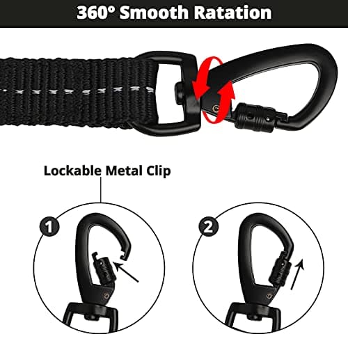 Long Dog Leash 10 FT: Heavy Duty Rope Leashes for Dogs Training with Swivel Lockable Hook Reflective Threads Bungee and Padded Handle - Dog Lead for Large Small Medium Dogs Outside Walking Hiking