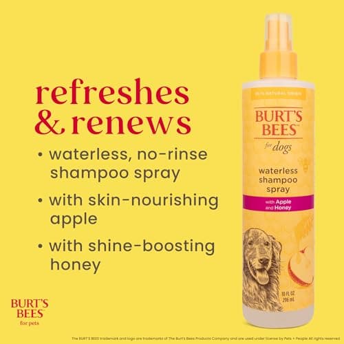 Burt's Bees for Pets Waterless Shampoo Spray for Dogs, Apple & Honey, No-Rinse Dry Dog Shampoo for All Dogs and Puppies, pH Balanced, No Sulfates, Parabens, Phthalates, 10 Fl Oz