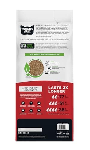 WORLD'S BEST CAT LITTER Multiple Cat Unscented, 32-Pounds - Natural Ingredients, Quick Clumping, Flushable, 99% Dust Free & Made in USA - Long-Lasting Odor Control & Easy Scooping