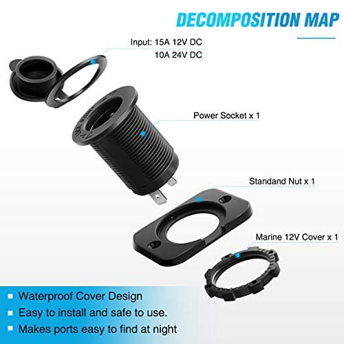 Nilight 2 Pack Car Cigarette Lighter Socket DC 12V Waterproof Power Outlet Adapter Replacement with Terminals Wires and Screws for Marine Boat Motorcycle, Boat, Car,Truck, RV, ATV