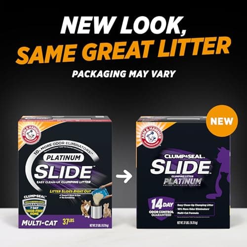 ARM & HAMMER Clump & Seal SLIDE Platinum Multi-Cat Clumping Cat Litter, Easy Clean Technology with No Scrubbing, 14-Day Odor Control, 37 lbs