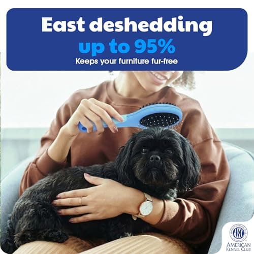 American Kennel Club AKC Pet Grooming Brush for Dogs and Cats - 2-in-1 Deshedding and Detangling Brush with Dense Nylon Bristles, Removes Loose Hair for Short and Long Coat Dogs and All Breeds