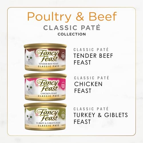 Fancy Feast Poultry and Beef Feast Classic Pate Collection Grain Free Wet Cat Food Variety Pack - (Pack of 30) 3 oz. Cans