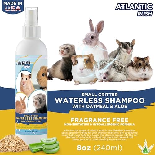 Waterless Shampoo for Small Critters - 8oz Cruelty Free Dry Shampoo - No Rinse for Pet Ferrets, Guinea Pigs, Hedgehogs, Sugar Gliders, Rabbits & Hamsters (8 oz, Fragrance Free)