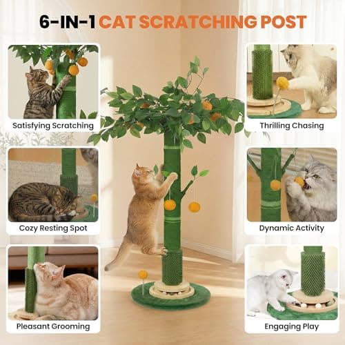 BOLIAN 53" Extra Tall Cat Scratching Post for Large Cats, Heavy Duty Vertical Scratcher with Natural Sisal Rope, Stable Climbing Pole with Hanging Ball for Full Body Stretching