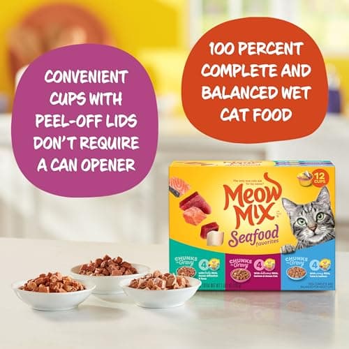 Meow Mix Savory Morsels Seafood Favorites Variety Pack, 2.75 oz Can (12 Pack)