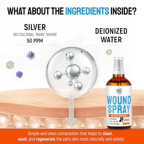 Silver Dog Wound Spray Helps with Hot Spots, Irritations, Bites, Burns, Rashes, Itch, Scratching – Better Use with a Dog Cone to Stop Licking – Safe for Large and Small Breeds – 4 oz