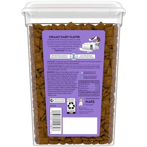 Temptations Cat Treats, Classic Crunchy and Soft Cat Treats, Creamy Dairy Flavor, 16 oz. Tub