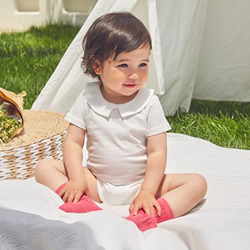 pureborn Baby Boys Girls Bodysuits Unisex Short Sleeve Peter Pan Collar Summer Cotton Romper White 12-18 Months