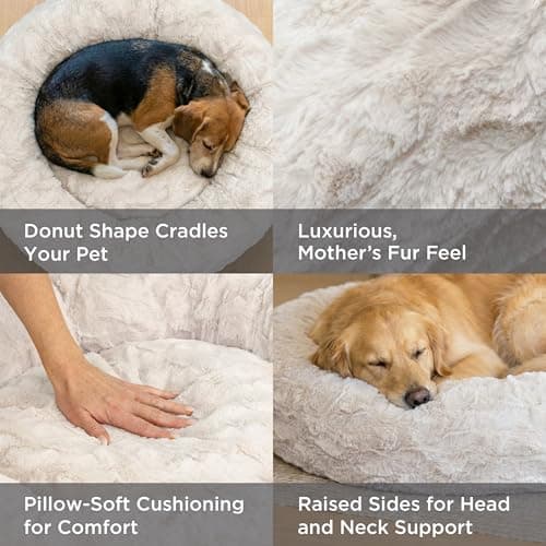 Best Friends by Sheri The Original Calming Donut Dog Bed for Small Dogs up to 25 lbs, Lux Faux Fur, Gray, 23" x 23"