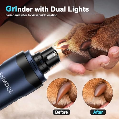 Dog Nail Grinder, Dog Nail Trimmers, and Clippers Kit with 2 LED Lights. Super Quiet Electric Pet Nail Grinder, Rechargeable, for Small, Medium, and Large Dogs & Cats, 2 Diamond Grinding Wheels.