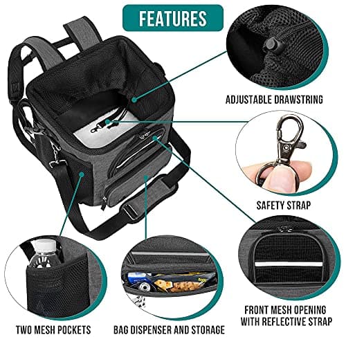 PetAmi Dog Bike Basket, Soft-Sided Ventilated Dog Bike Carrier Backpack, Pet Bicycle Basket for Bike Handlebar, Small Medium Puppy Cat Kitten Car Booster Seat with Safety Strap, Max 18 lbs, Dark Gray