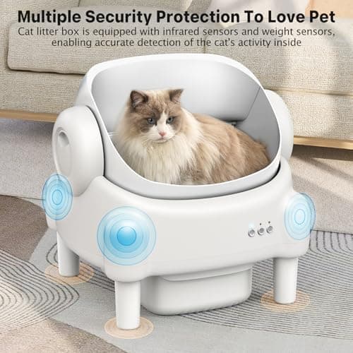 ovesong Automatic Cat Litter Box,Self Cleaning Litter Box for Multiple Cats with Open Top Design, App Control, Safety Protection, Ultra-Quiet，Easy Setup，Gray