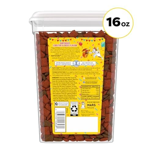 Temptations Birthday Cat Treats, Crunchy and Soft Cat Treats, Lobster & Beef Flavor, 16 oz. Tub