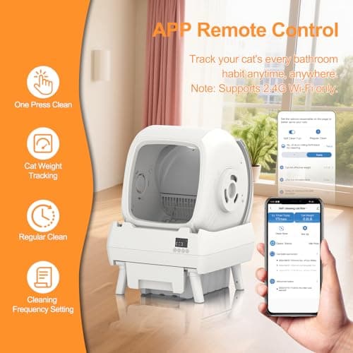 FRCFRC Automatic Cat Litter Box Self Cleaning - App Control, Cat Toilet Records, Suitable for Big Cats, Medium Cats, Kittens and Multi-Cat Families, Anti-Pinch, Low Noise【Assembly Required】- White