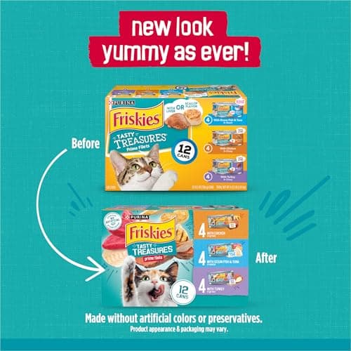 Purina Friskies Wet Cat Food Variety Pack, Tasty Treasures Prime Filets (With Ocean Fish and Tuna, With Chicken and With Turkey) - 5.5 Ounce (Pack of 12)