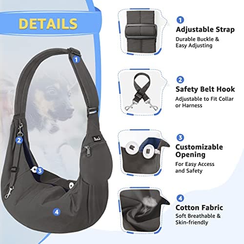 SlowTon Dog Carrier Sling - Thick Padded Shoulder Strap Adjustable Dog Carriers for Small Dogs, Puppy Carrier Purse for Pet Cat with Front Zipper Pocket Safety Belt Machine Washable (Grey L)