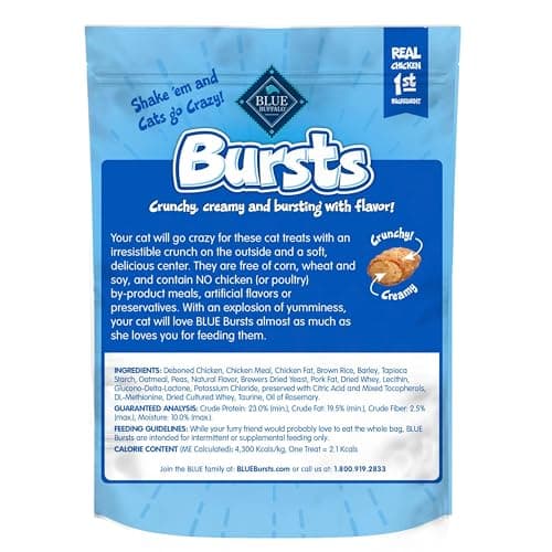 Blue Buffalo Bursts Crunchy & Creamy Cat Treats, Great for Training, Paw-Lickin' Chicken, 5-oz Bag