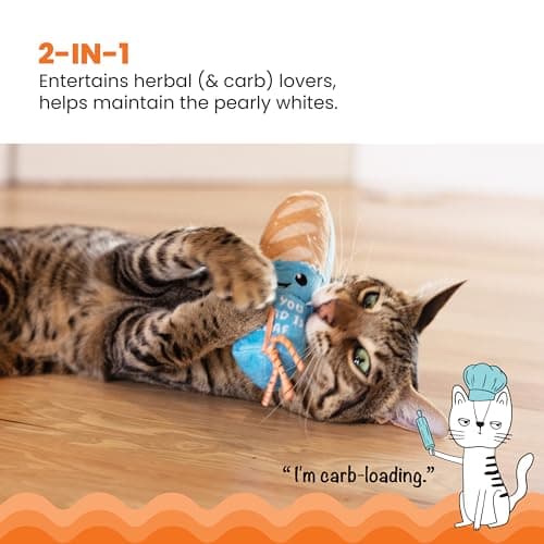 Catstages Loaf Kicker Toy with Catnip and Dental Mesh, Bread Shape, Plush and Ribbon Cat Toy for Kicking, Tossing, and Teeth Cleaning, Tan