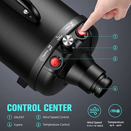 Pet Dryer, 5.2HP/3800W Pet Grooming Dryer with Adjustable Speed and Temperature Control Dog Blow Dryer, Pet Hair Dryer with 3 Nozzle…