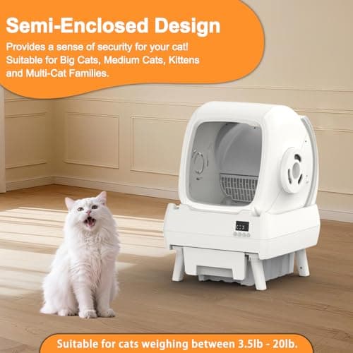 FRCFRC Automatic Cat Litter Box Self Cleaning - App Control, Cat Toilet Records, Suitable for Big Cats, Medium Cats, Kittens and Multi-Cat Families, Anti-Pinch, Low Noise【Assembly Required】- White