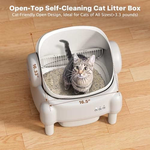 ovesong Automatic Cat Litter Box,Self Cleaning Litter Box for Multiple Cats with Open Top Design, App Control, Safety Protection, Ultra-Quiet，Easy Setup，Gray