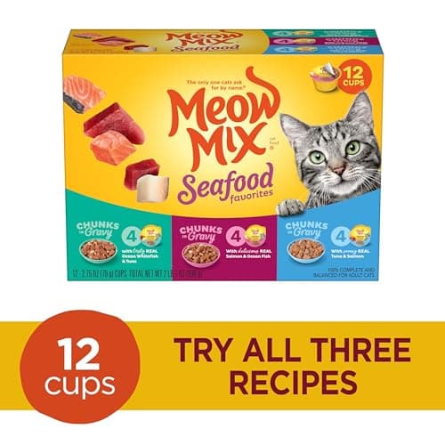 Meow Mix Savory Morsels Seafood Favorites Variety Pack, 2.75 oz Can (12 Pack)