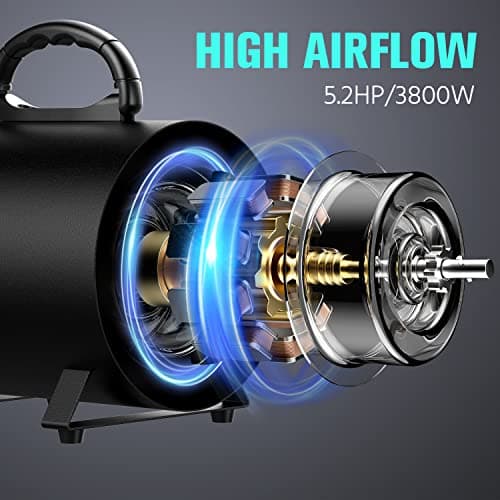 Pet Dryer, 5.2HP/3800W Pet Grooming Dryer with Adjustable Speed and Temperature Control Dog Blow Dryer, Pet Hair Dryer with 3 Nozzle…
