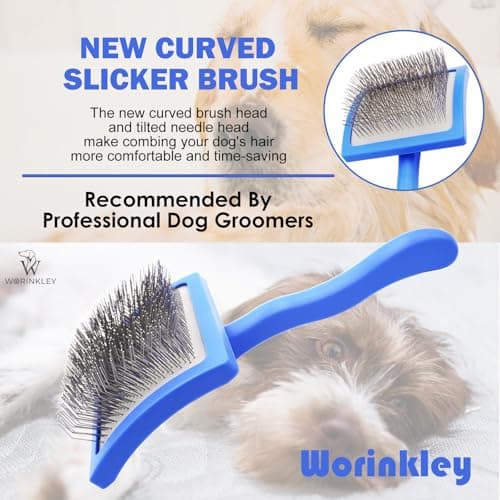 Worinkley Slicker Brush for Dogs, Professional Pet Doodle Grooming brushes for Goldendoodles, Labradoodles, Poodles - Long Pin Detangler for Dematting dog slicker brush - Large