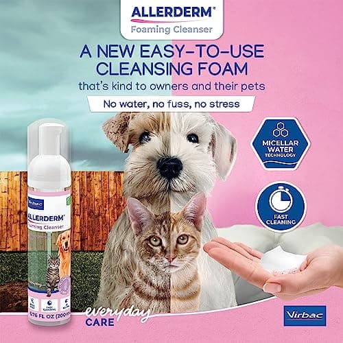 ALLERDERM Foaming Cleanser- Rinse-Free Waterless Micellar Foam for Dogs and Cats with Sensitive Skin by Virbac