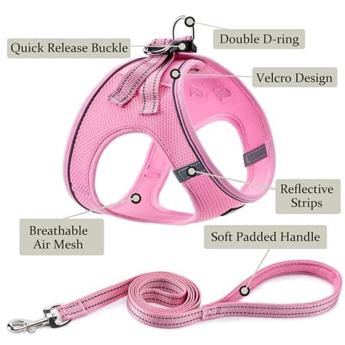 BOOMIBOO Dog Harness with Leash Set, No Pull Adjustable Reflective Step-in Puppy Pet Vest Harnesses for Small Medium Large Dogs and Cats,Pink XS