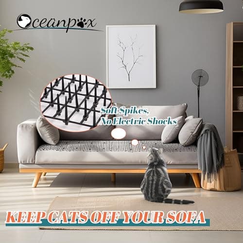 OCEANPAX 6.5ft Cat Scat Mat with Soft Spikes, Humane Indoor/Outdoor Cat Deterrent Mat for Garden, Countertops & Furniture, 78" x 11" Plastic Repellent Strip