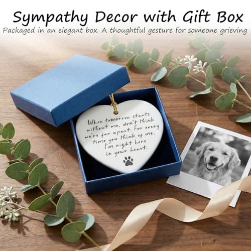 OFlyDesigns Pet Memorial Ceramic Heart Keepsake,When Tomorrow Starts Without Me Remembrance Ornament for Dog or Cat, Loving Memory Sympathy Decor with Gift Box, Pet Loss Bereavement Hanging Heart