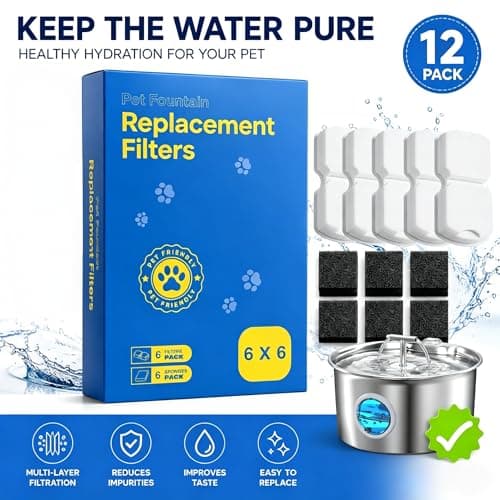 UMOCUOY Cat Water Fountain Filter: 12 Pet Fountain Replacement Screen for Stainless Steel - 6 Carbon Filters & 6 Foam Filters - Suitable for Cat Water Fountain Stainless Steel S17