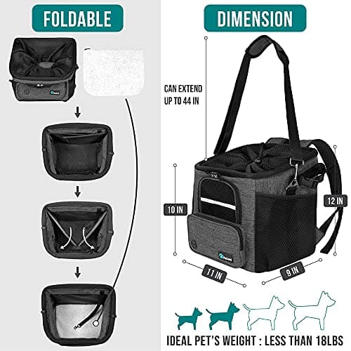 PetAmi Dog Bike Basket, Soft-Sided Ventilated Dog Bike Carrier Backpack, Pet Bicycle Basket for Bike Handlebar, Small Medium Puppy Cat Kitten Car Booster Seat with Safety Strap, Max 18 lbs, Dark Gray