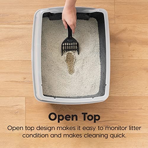 IRIS USA Cat Litter Box Large Open Top with High Sided Walls Tall Scatter Shield Scoop Included Easy Clean Plastic Pan Stain Resistant for Big Cats Kittens Indoor Multi-Cat Households