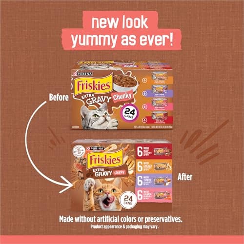 Purina Friskies Extra Gravy Wet Cat Food Chunky 24ct Variety Pack (With Chicken, Turkey, Salmon, Beef) - (Pack of 24) 5.5 oz. Cans