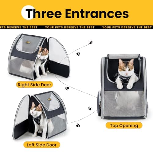 Conlun Cat Backpack Carrier for Small Dogs and Cats Fit Up to 15 Lbs,Small Dog Backpack, Foldable with 3-Side Mesh Windows, Pet Carrier for Travel & Hiking Friendly，Gray