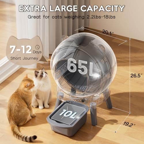 Vivirata Automatic Litter Box, Self Cleaning Litter Box with App Control, Large Capacity for Multiple Cats, Noise & Odor Control, Dual Safety Sensors, Easy Maintenance with 2 Roll Garbage Bags, Gray